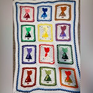 Handmade Vintage Colorful Granny Square Bonnet Crochet Blanket Nursery L60 W42